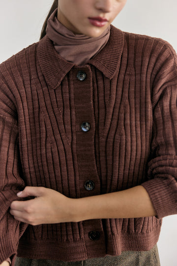 Merino Wool Collared Cardigan - Clay