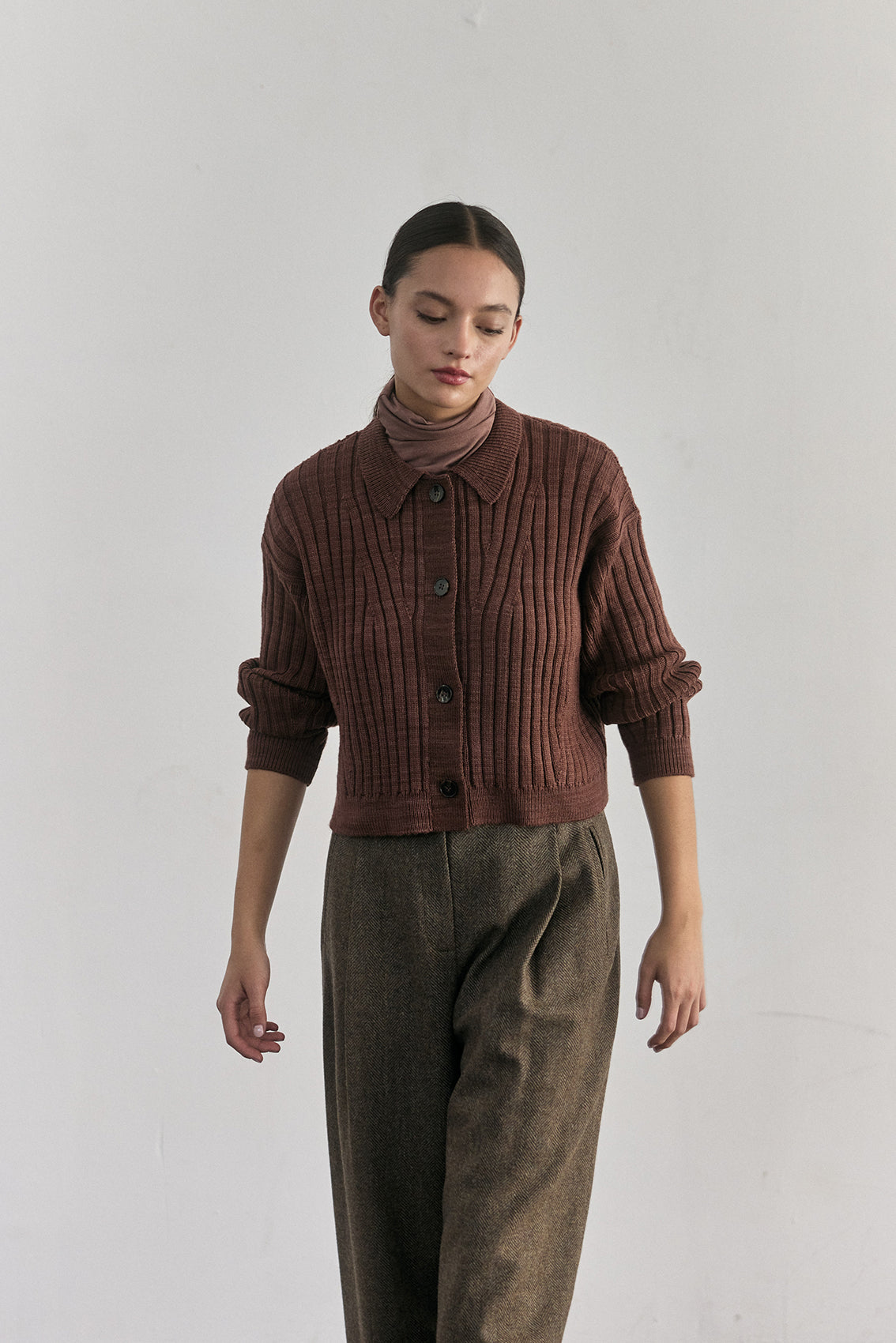 Cárdigan Barrado Lana Merino - Arcilla