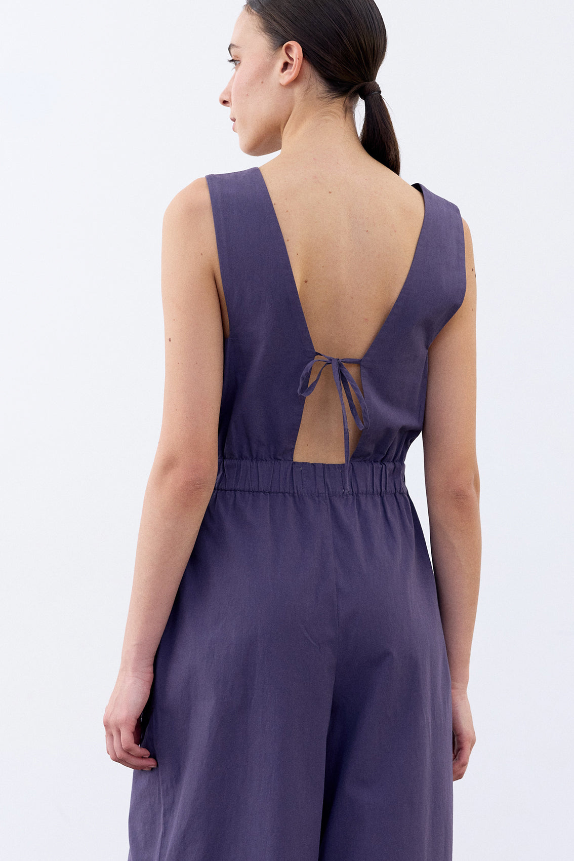 Open Back V-Neck Jumpsuit Cotton - Arándano