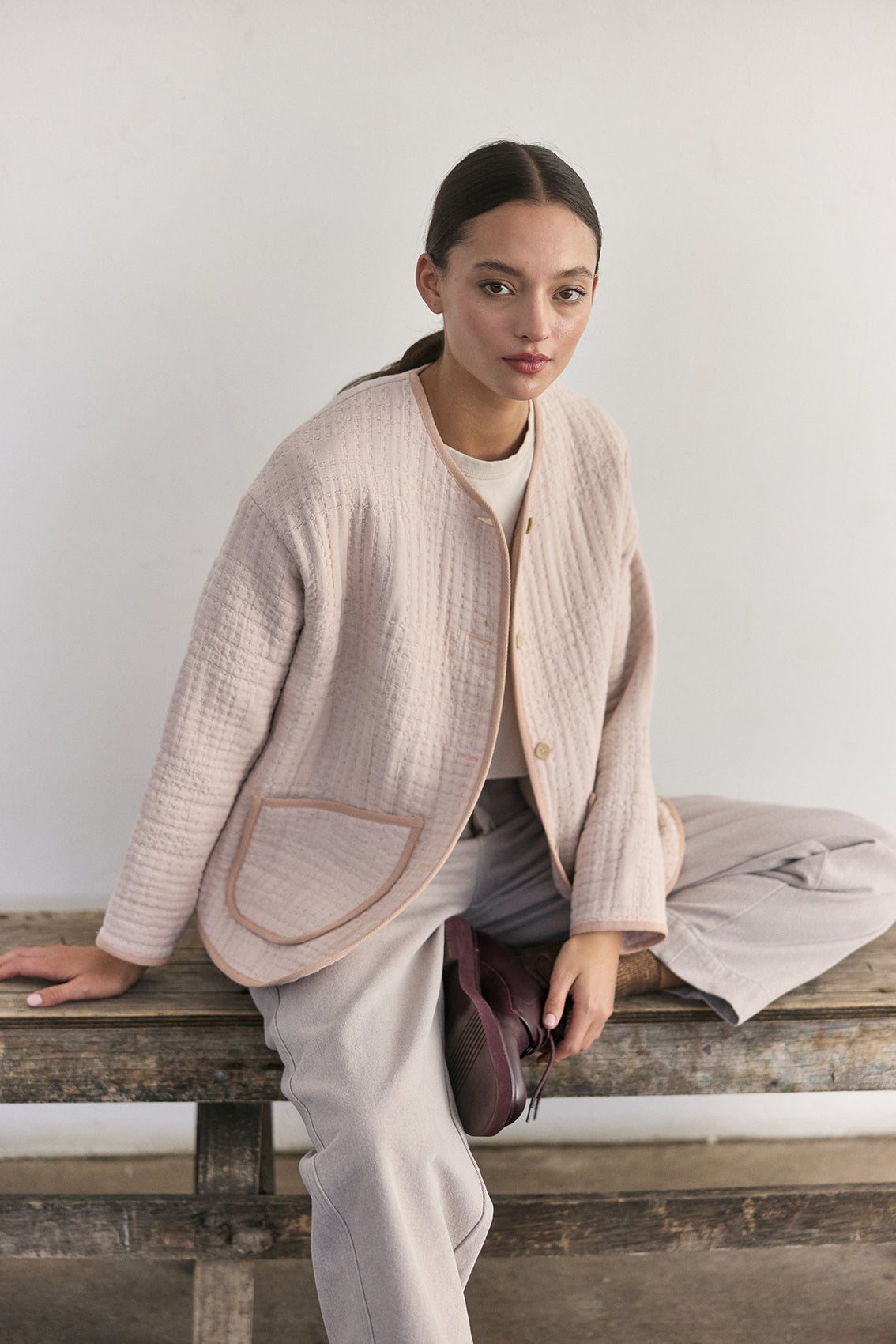 Chaqueta Quilt Jacquard - Magnolio