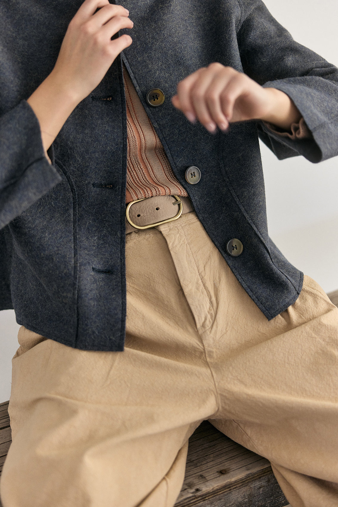 Pantalón Pinzado Algodón Rugoso - Turrón