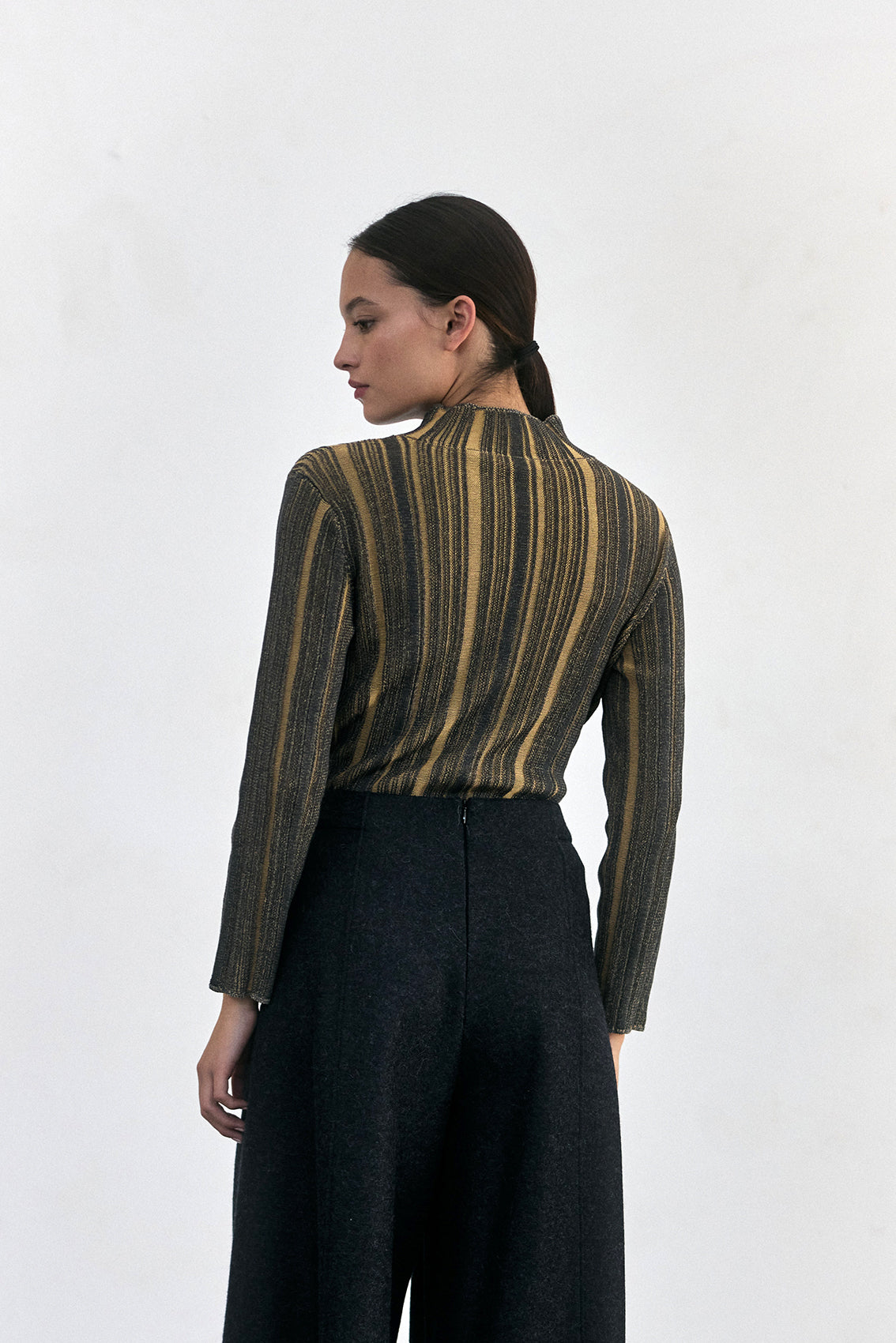 Top Medio Cuello Tejido Surcos Algodón Pima - Pizarra/Trigo