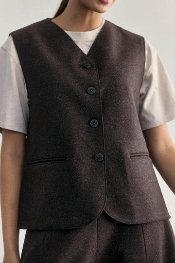 Felted Alpaca/Wool Buttoned Vest - Aubergine