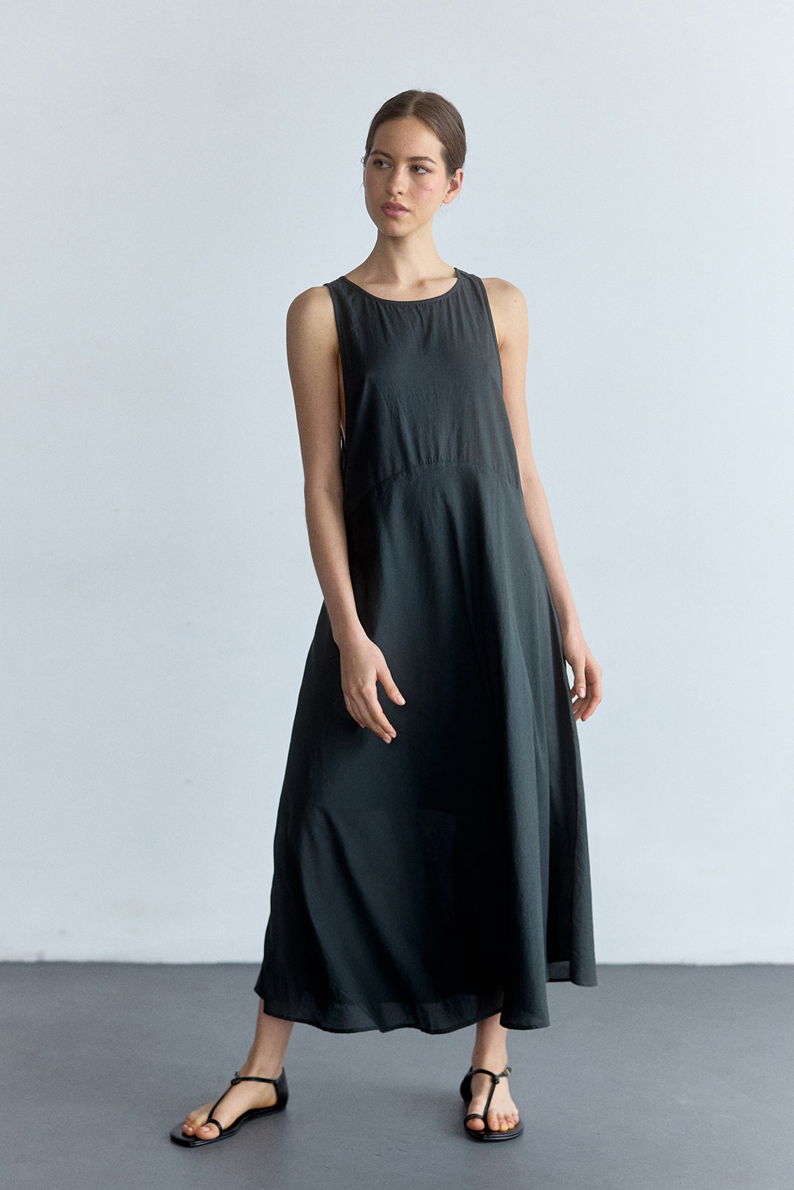 Vestido Aberturas Laterales Algodón Pima - Pizarra