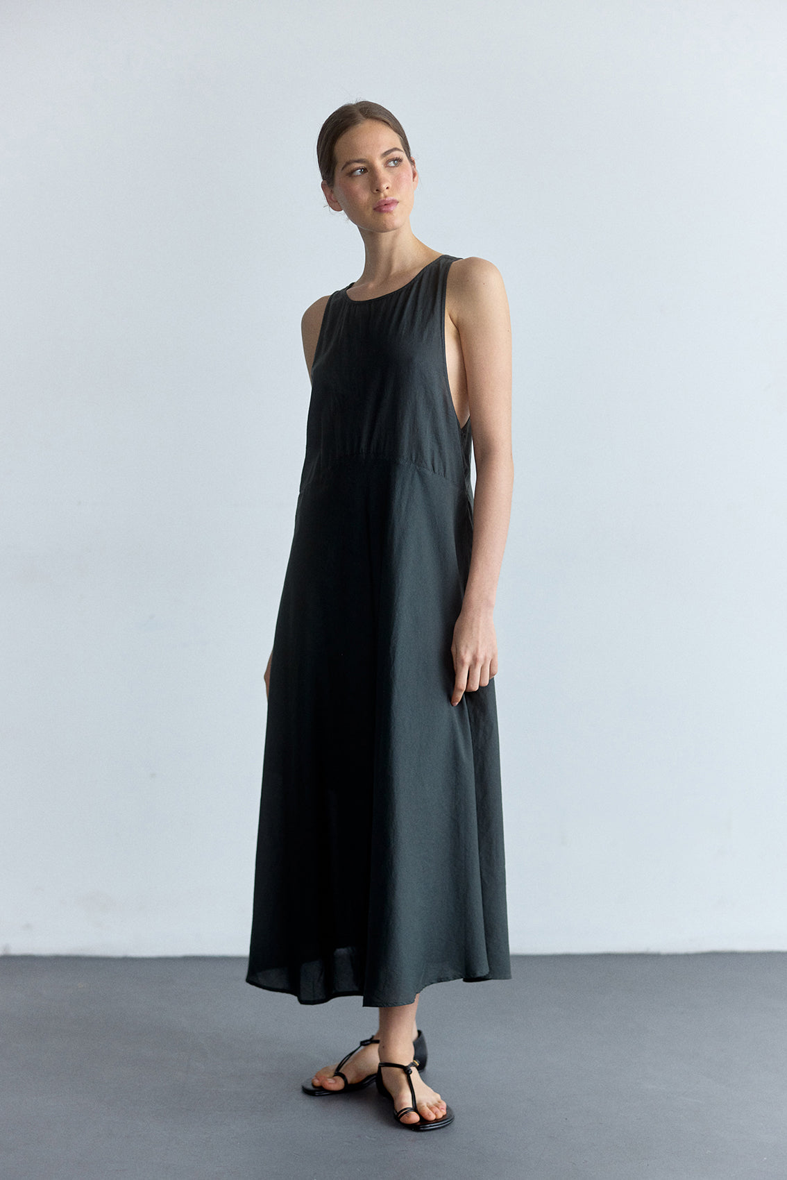 Vestido Aberturas Laterales Algodón Pima - Pizarra