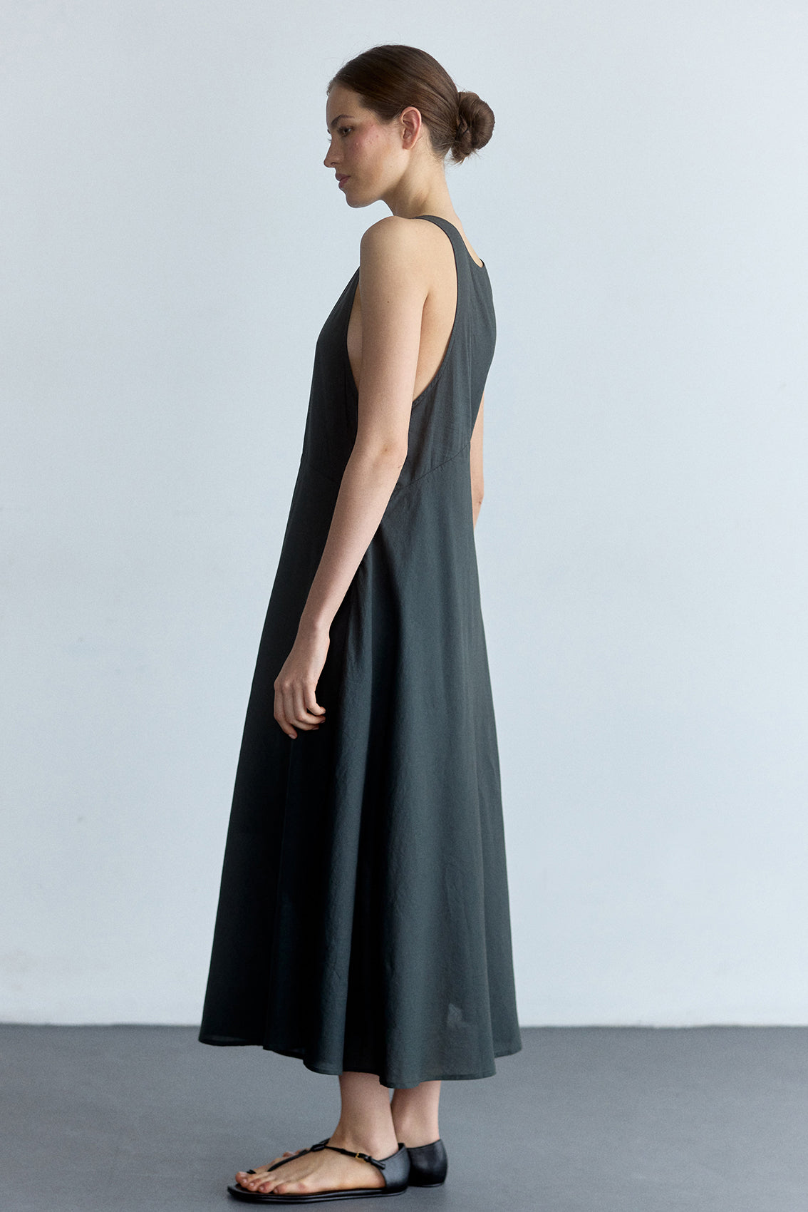 Vestido Aberturas Laterales Algodón Pima - Pizarra