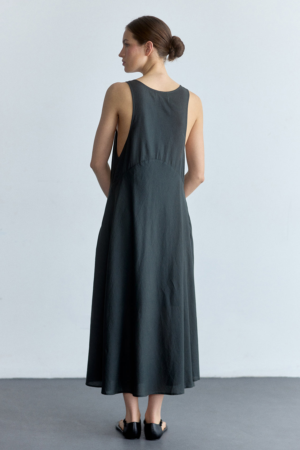 Vestido Aberturas Laterales Algodón Pima - Pizarra