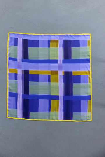 Pañuelo Cuadrado Mediano de Seda Tartán Pintado - Iris