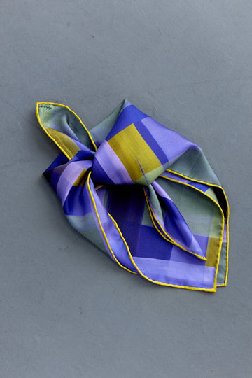 Pañuelo Cuadrado Pequeño de Seda Tartán Pintado - Iris