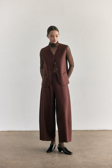 Felted Alpaca/Wool Buttoned Vest - Rust