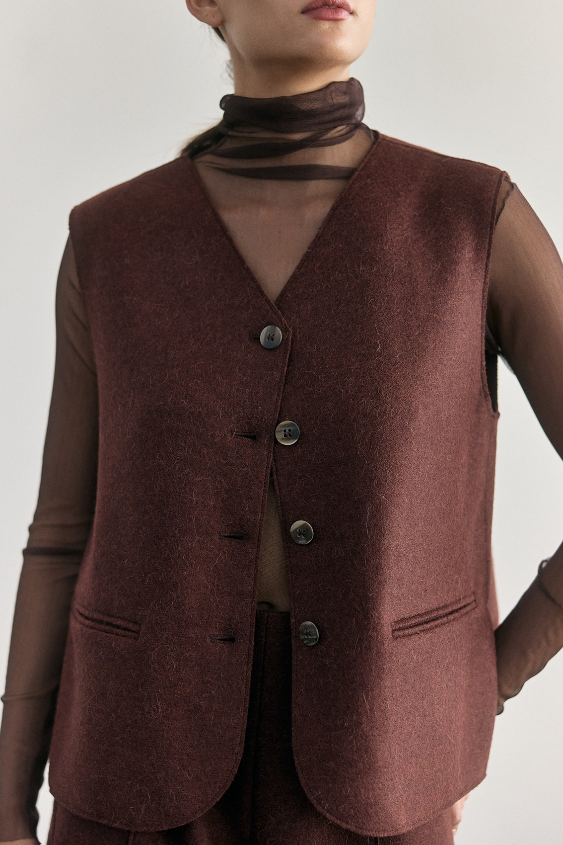 Vest Abotonado Alpaca/Lana Felted - Óxido