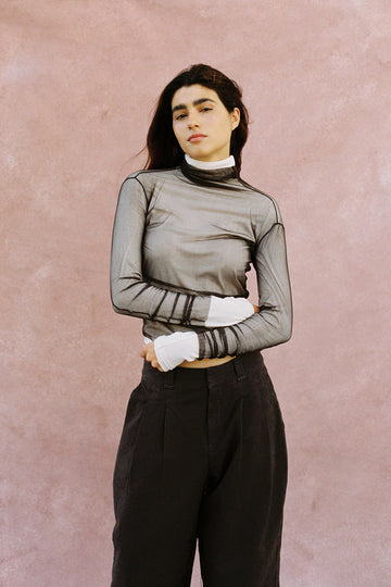 Sheer Silk Long-Sleeve Top - Slate