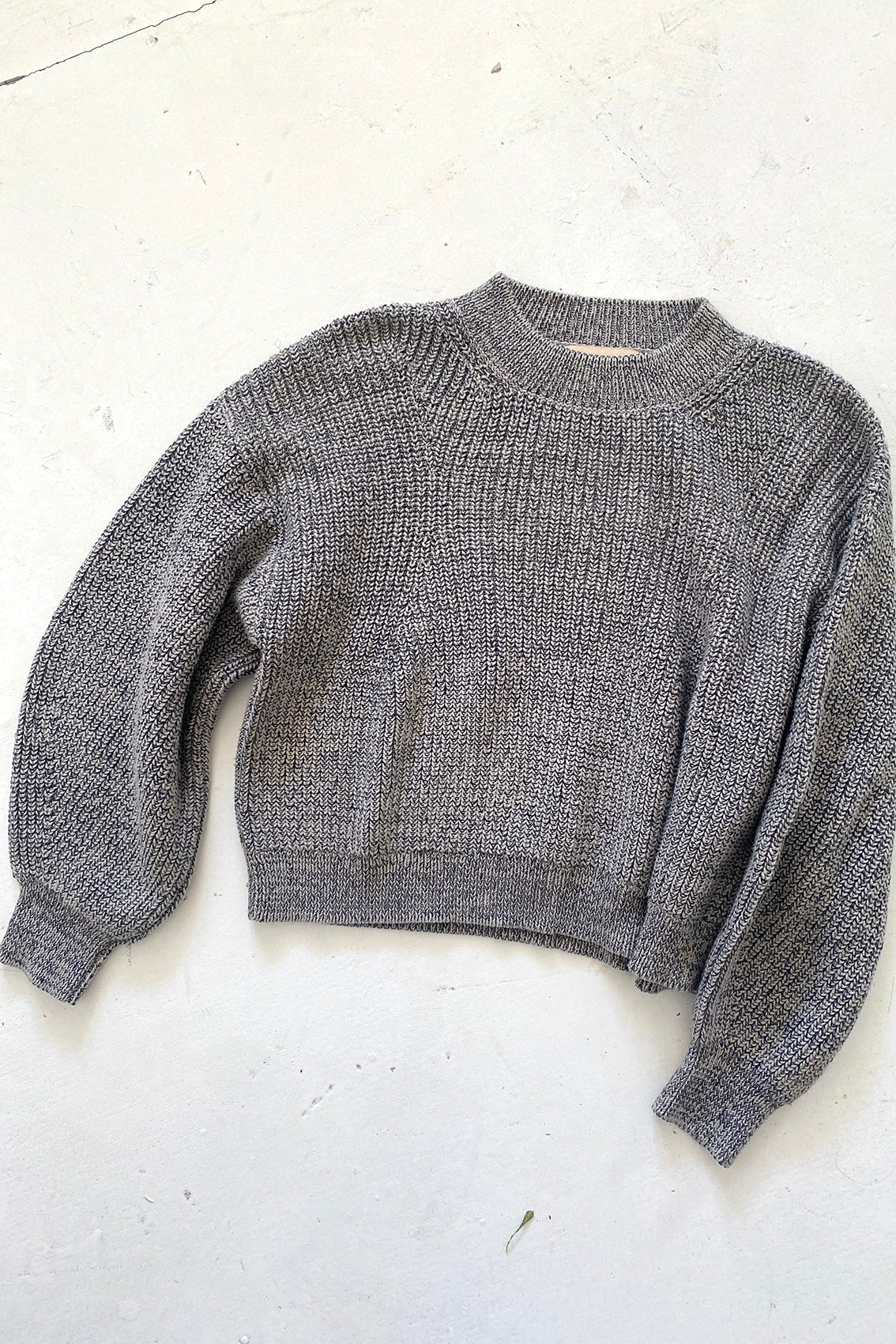 Cropped Crew Neck Cotton/Alpaca Sweater - Granito
