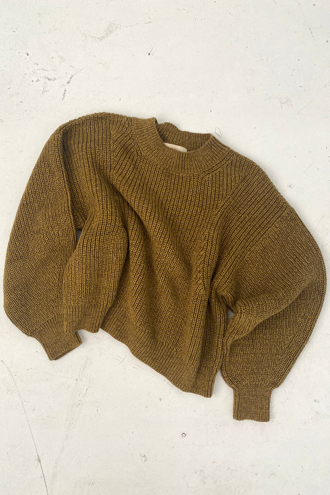 Cropped Crew Neck Cotton/Alpaca Sweater - Oliva