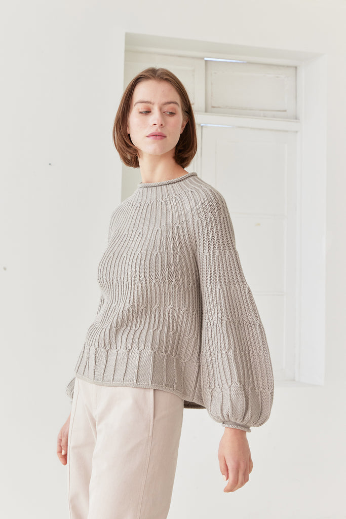 Branch Textured Bulb Sleeve Sweater Cotton/Alpaca - Granito