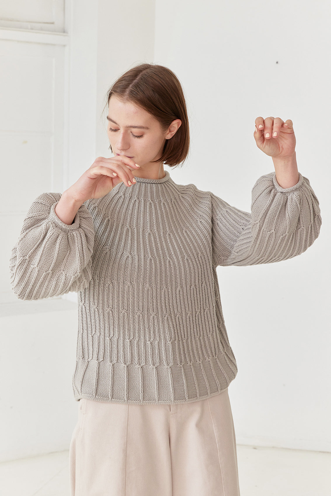 Branch Textured Bulb Sleeve Sweater Cotton/Alpaca - Granito