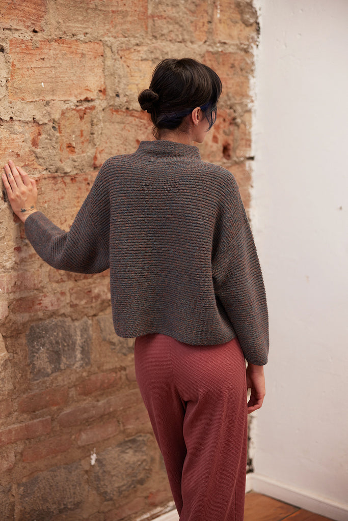 Horizontal Knit Funnel Neck Alpaca Sweater - Trufa