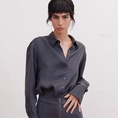 Pointed Collar Cupro Blouse - Piedra