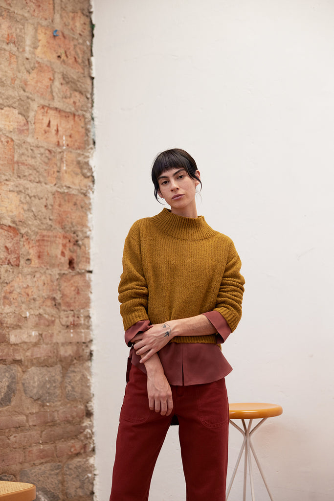 Sweater Corto Nube Baby Alpaca - Aceituna