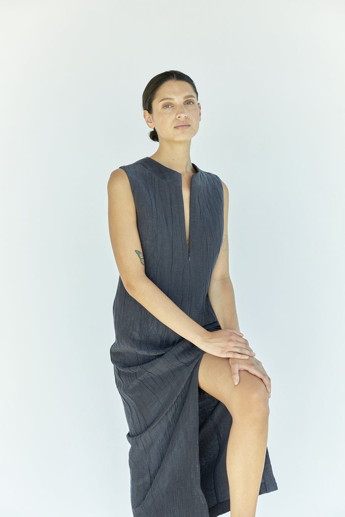 Maxi Textured Dress Silk-Linen - Murta