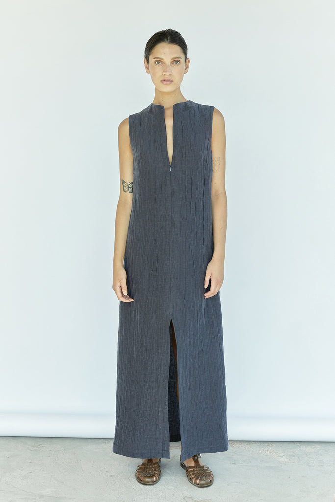 Maxi Textured Dress Silk-Linen - Murta