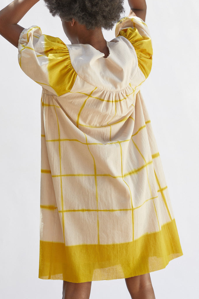 Vestido Oversized Algodón Shibori - Arena/Polen