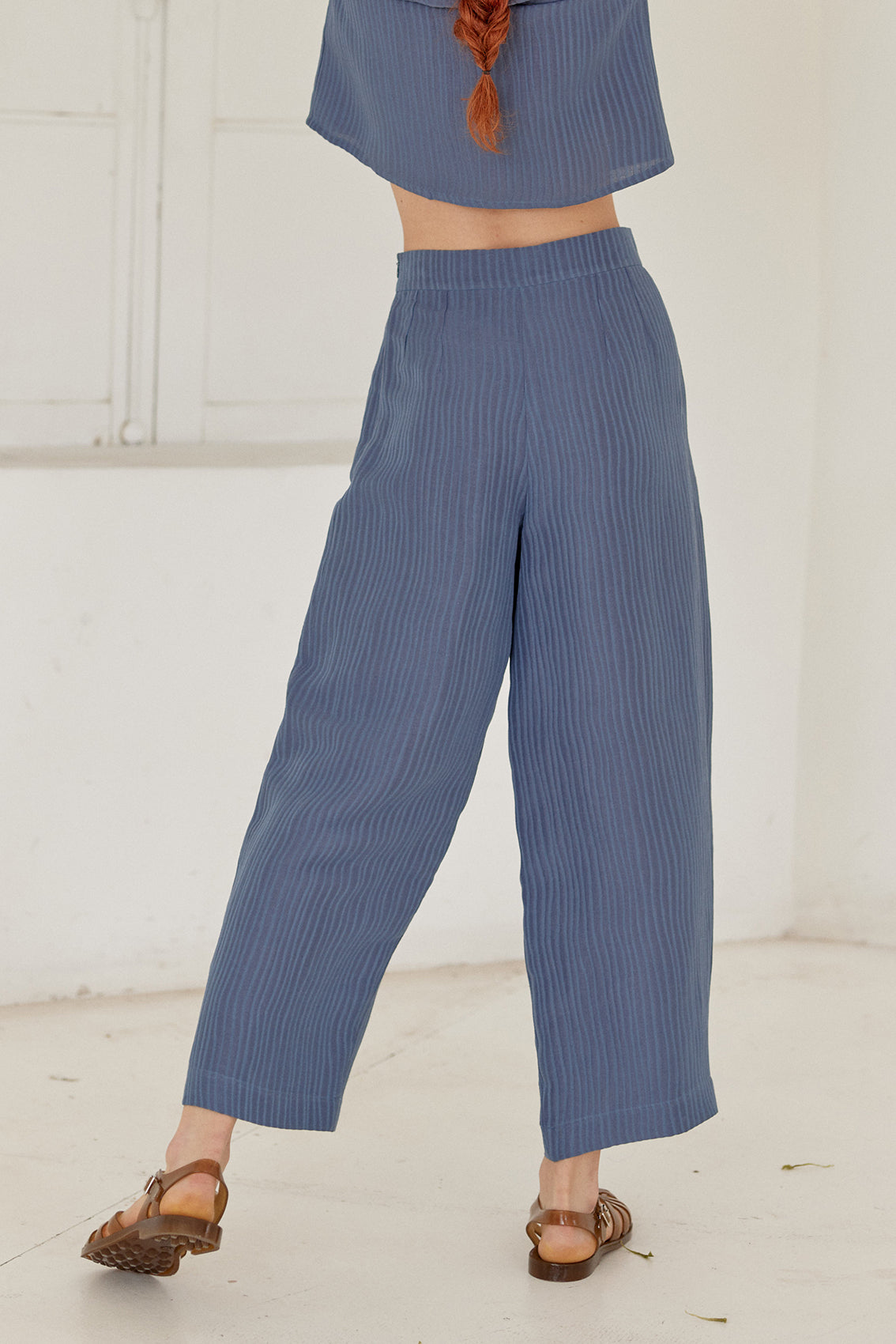 Wide Ribbed Silk/Linen Pant - Hortensia