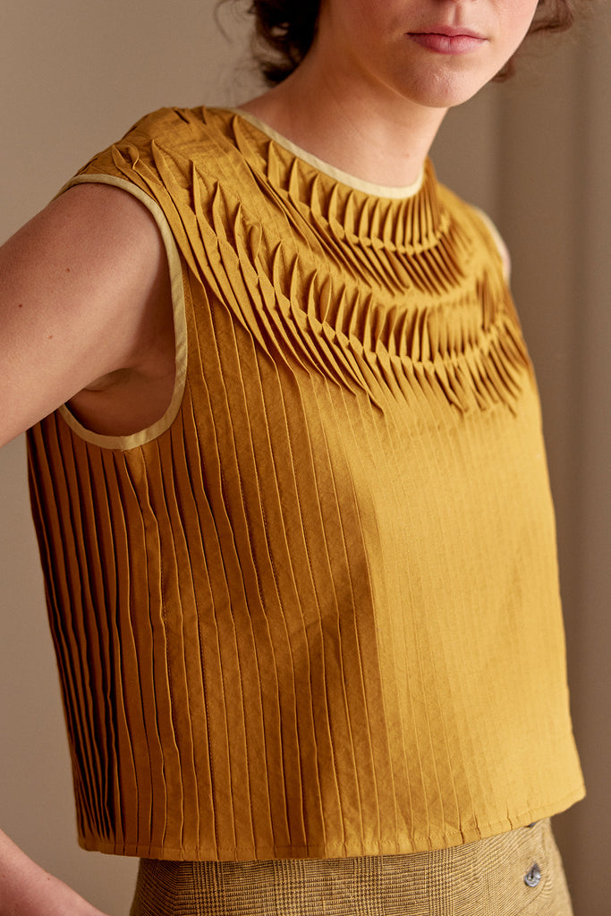 Tie-Back Pleated Cotton Top - Ocre