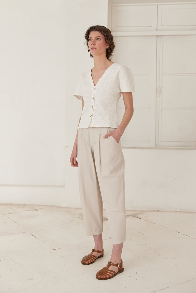 V-Neck Buttoned Smocked Top - Sal