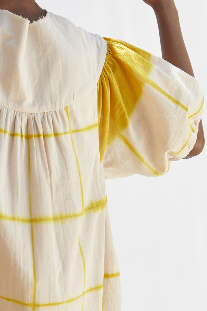 Vestido Oversized Algodón Shibori - Arena/Polen